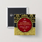 50周年記念結婚ブラック金ゴールド&レッド 缶バッジ (正面&裏面)