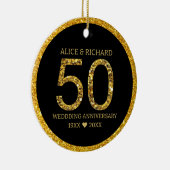 50周年記念結婚ブラック&金ゴールドグリッター セラミックオーナメント (右)