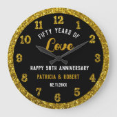 50周年記念結婚ブラック&金ゴールドグリッター ラージ壁時計 (正面)