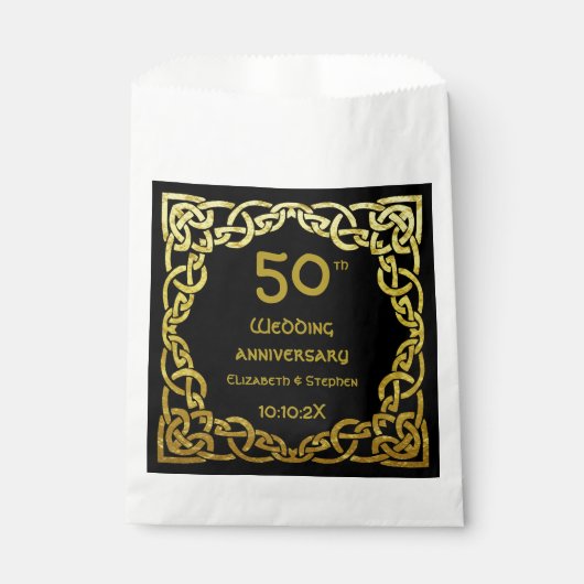 50周年記念結婚ブラック&金ゴールドケルト結び目模様 フェイバーバッグ (正面)