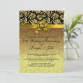 50周年記念結婚ブラック&金ゴールドダマスク2 招待状 (スタンド正面)