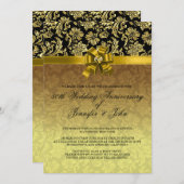 50周年記念結婚ブラック&金ゴールドダマスク2 招待状 (正面/裏面)