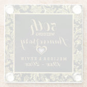 50周年記念結婚ブラック&金ゴールドダマスク ガラスコースター (裏面)