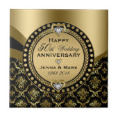 50周年記念結婚ブラック&金ゴールドダマスク タイル (正面)