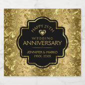 50周年記念結婚ブラック&金ゴールドダマスク ビールラベル (シングルラベル)
