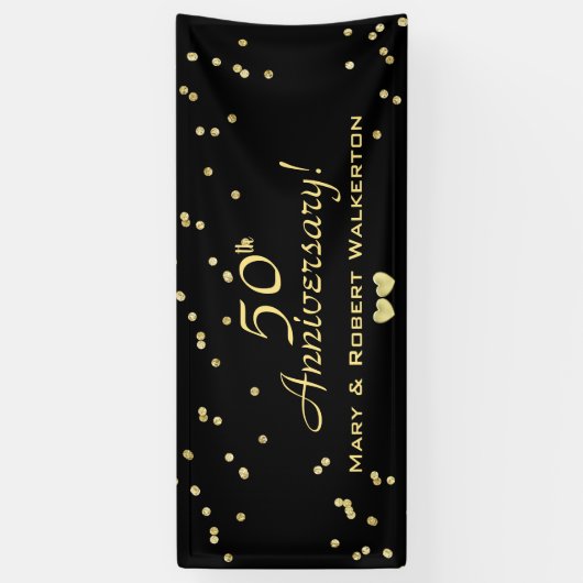 50周年記念結婚ブラック(金ゴールドハート) 横断幕 (縦)