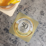 50周年記念結婚ブラック&金ゴールド ストーンコースター<br><div class="desc">50周年記念結婚のブラックと金ゴールドの金ゴールドと白エレガントのカスタマイズ可能なモダン記念日デザイン。簡単にカスタマイズお名前と記念日の年。</div>