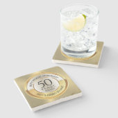 50周年記念結婚ブラック&金ゴールド ストーンコースター (横)