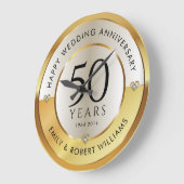 50周年記念結婚ブラック&金ゴールド ラージ壁時計 (傾斜)