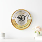 50周年記念結婚ブラック&金ゴールド ラージ壁時計 (ホーム)