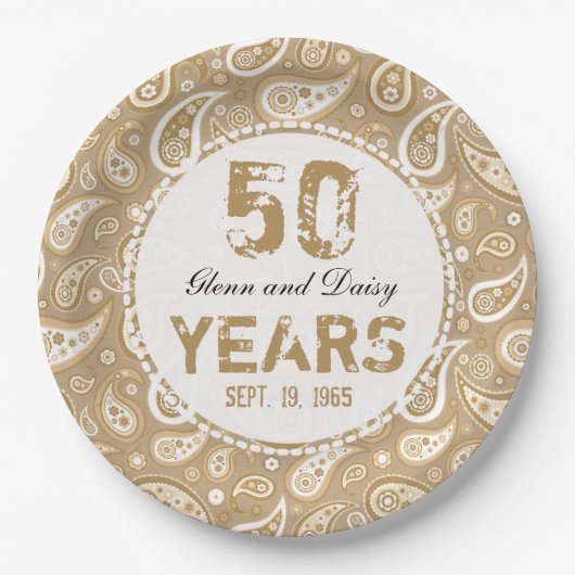 50周年記念結婚ペイズリー ペーパープレート (正面)