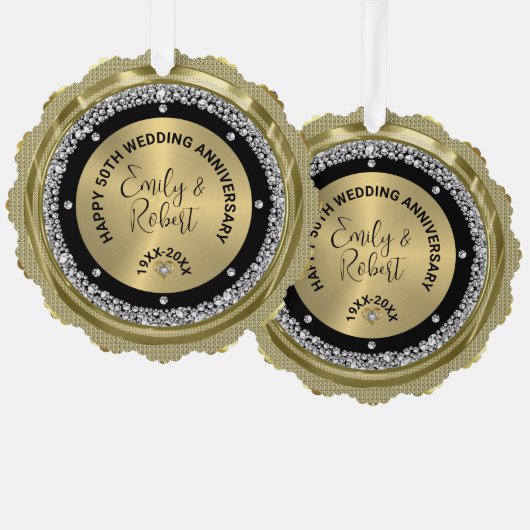 50周年記念結婚ホワイトダイヤモンドと金ゴールド オーナメントカード (正面/裏面)