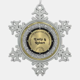 50周年記念結婚ホワイトダイヤモンドと金ゴールド スノーフレークピューターオーナメント