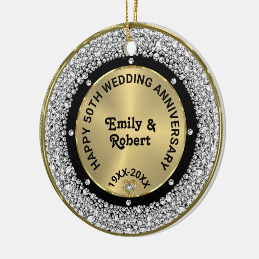 50周年記念結婚ホワイトダイヤモンドと金ゴールド セラミックオーナメント (左)