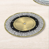 50周年記念結婚ホワイトダイヤモンドと金ゴールド ラウンドペーパーコースター (アングル)