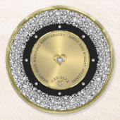 50周年記念結婚ホワイトダイヤモンドと金ゴールド ラウンドペーパーコースター (正面)