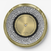 50周年記念結婚ホワイトダイヤモンド&金ゴールド楼 ペーパープレート (正面)