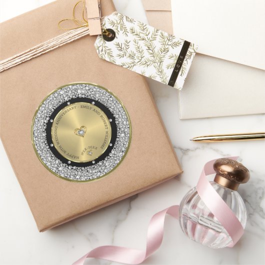 50周年記念結婚ホワイトダイヤモンド&金ゴールド楼 ラウンドシール (ギフト)