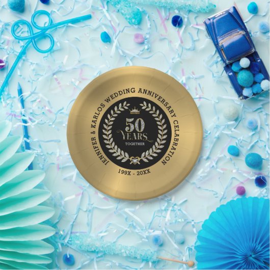 50周年記念結婚ローレルきらめくリース ペーパープレート (パーティー)