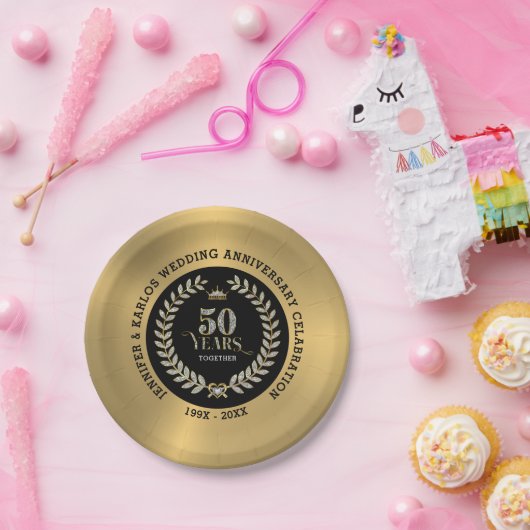 50周年記念結婚ローレルきらめくリース ペーパープレート (パーティー)