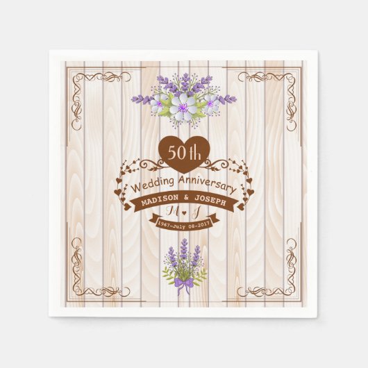 50周年記念結婚ヴィンテージ紙 スタンダードカクテルナプキン (正面)