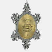 50周年記念結婚光沢のあるフローラ金ゴールドフレーム スノーフレークピューターオーナメント (左)