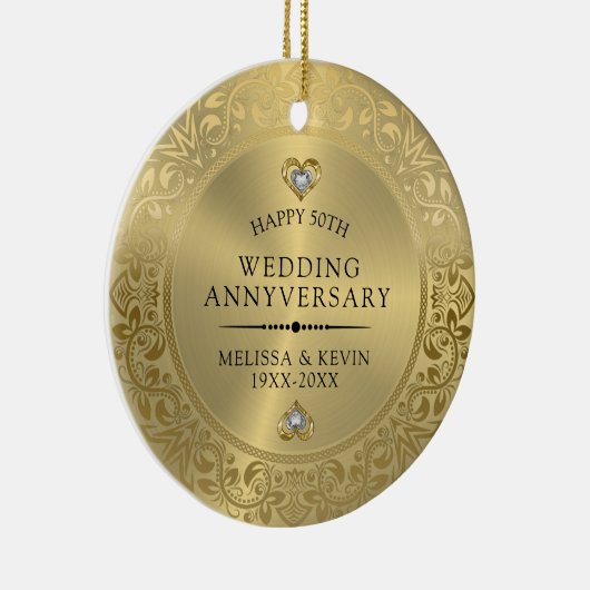 50周年記念結婚光沢のあるフローラ金ゴールドフレーム セラミックオーナメント (右)