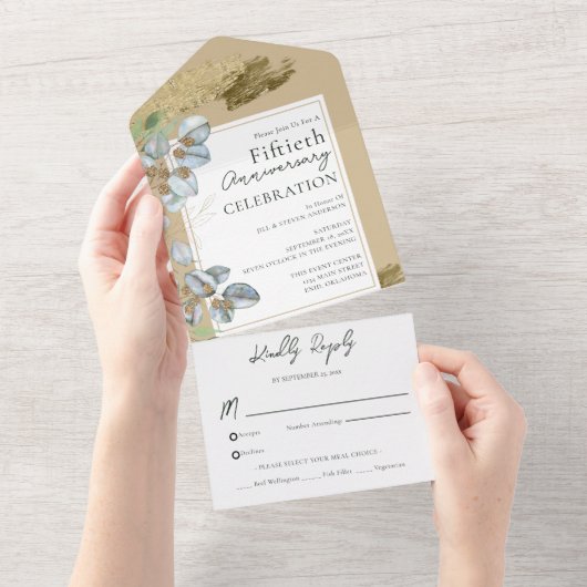 50周年記念結婚全1回招待状 オールインワン招待状 (貼ってはがせる)