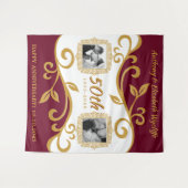 50周年記念結婚写真を追加赤金ゴールド タペストリー (正面(横))