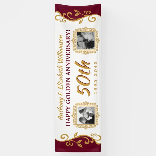 50周年記念結婚写真を追加赤金ゴールド 横断幕 (縦)