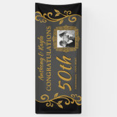 50周年記念結婚写真を追加金ゴールドグレー 横断幕 (縦)