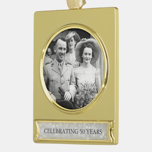 50周年記念結婚写真テンプレート3 ゴールドプレートバナーオーナメント (左)