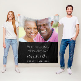 50周年記念結婚写真モダンエレガント フリースブランケット