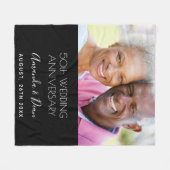 50周年記念結婚写真モダンエレガント フリースブランケット (正面(横))