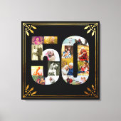 50周年記念結婚写真黒金ゴールドアールデコ キャンバスプリント (正面)