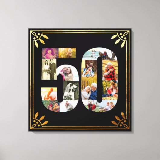 50周年記念結婚写真黒金ゴールドアールデコ キャンバスプリント (正面)