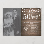 50周年記念結婚木材素朴 招待状<br><div class="desc">50周年記念結婚招待状写真カスタム付き。木目素朴背景ストリングライト白黒.1日、2日、3日、4日、5日、10日、15日、20日、25日、30日、35日、40日、50日、55日、60日、65日、70日、75日、80日、任意の年。大人誕生日。女性または男性の誕生日パーティー。さらにカスタマイクリックズを行う場合はカスタマイズ、「IT」ボタンをクリックし、このテンプレートを変更するために当社のデザインツールを使用する。</div>