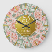 50周年記念結婚水カラーフローラ金ゴールド ラージ壁時計 (正面)