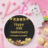 50周年記念結婚的ハッピーブラック&金ゴールド ペーパープレート (パーティー)