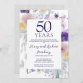 50周年記念結婚紫ピンクフローラ 招待状 (正面/裏面)