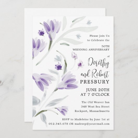 50周年記念結婚紫フローラ 招待状 (正面/裏面)