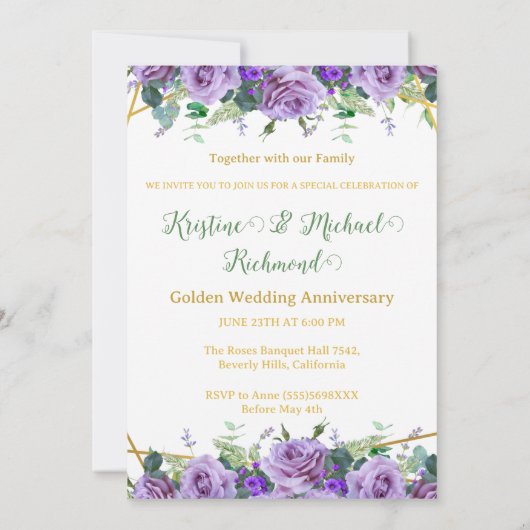 50周年記念結婚薄紫 |写真 招待状 (裏面)