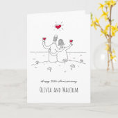 50周年記念結婚赤いハートカップル カード (黄色い花)