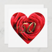 50周年記念結婚赤バラハートエレガント 招待状 (正面/裏面)