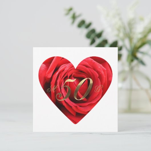 50周年記念結婚赤バラハートエレガント 招待状 (スタンド正面)