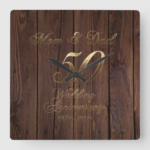 50周年記念結婚金の親結婚たち スクエア壁時計