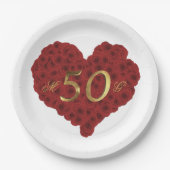 50周年記念結婚金の赤結婚いバラ ペーパープレート (正面)