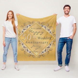 50周年記念結婚金オークル フリースブランケット
