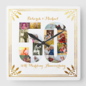 50周年記念結婚金ゴールドアールデコ写真 スクエア壁時計 (正面)