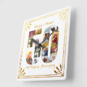 50周年記念結婚金ゴールドアールデコ写真 スクエア壁時計 (傾斜)